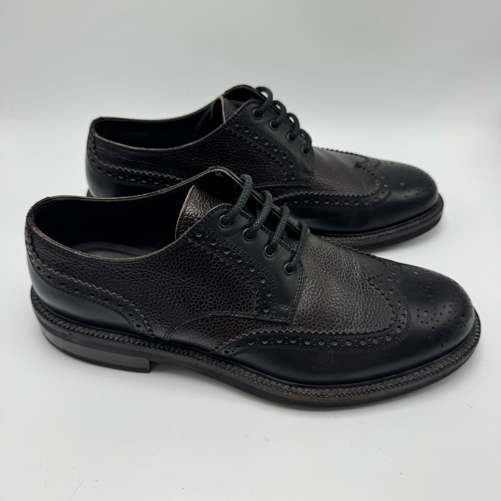 Ermenegildo Zegna Black Pebbled Leather Wingtip Derby Shoe US 9 EU 42 Dark Brown - Picture 2 of 9